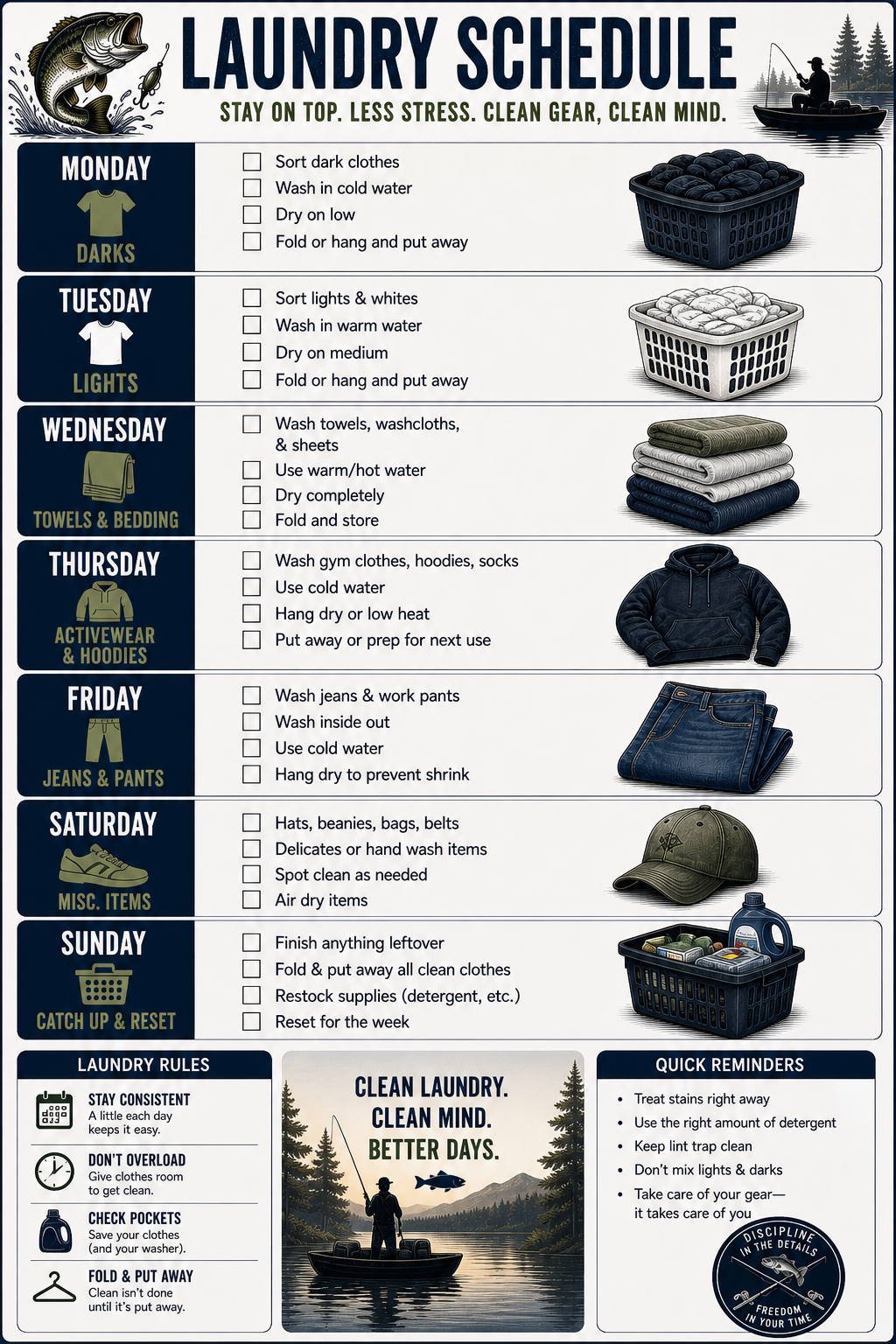 ADHD Cleaning Planner for Men | Fishing Theme Cleaning Checklist Bundle | Deep Clean System | Printable Home Reset Planner | Minimal Effort System