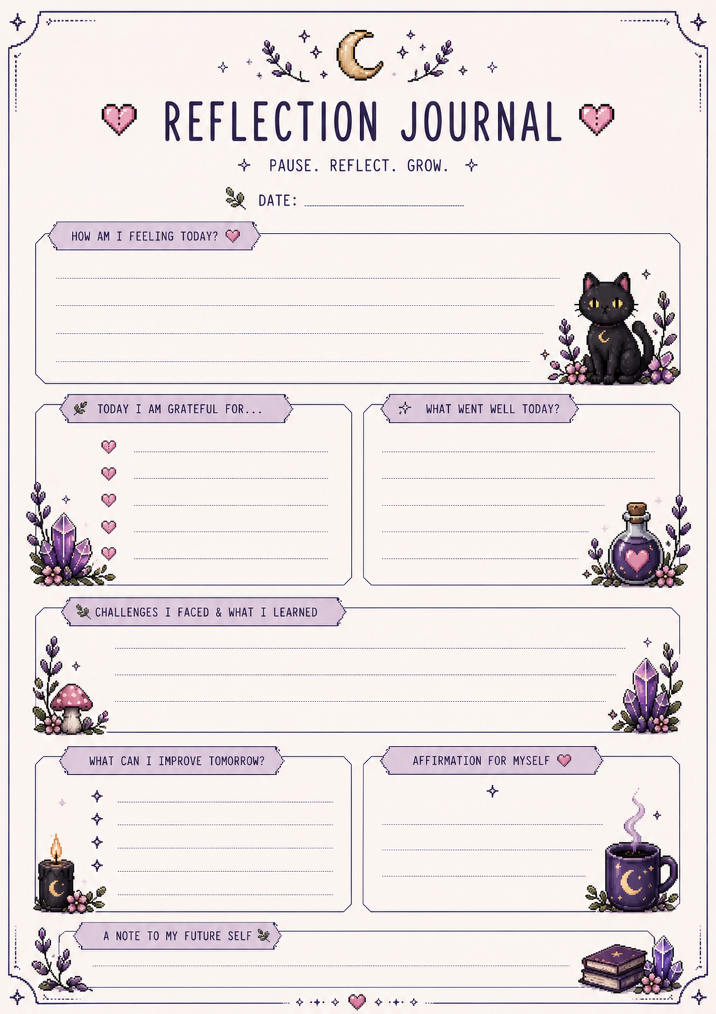 Witchy Gamer Herbal Planner Bundle | Magical Self-Care Printable | Herbal Daily Tracker | Wellness Journal | Cozy Pixel Goth Planner