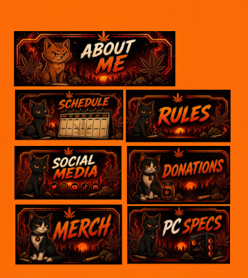 Orange Cat Stream Overlay Package: Twitch, Kick Screens, Alerts (Digital Download)