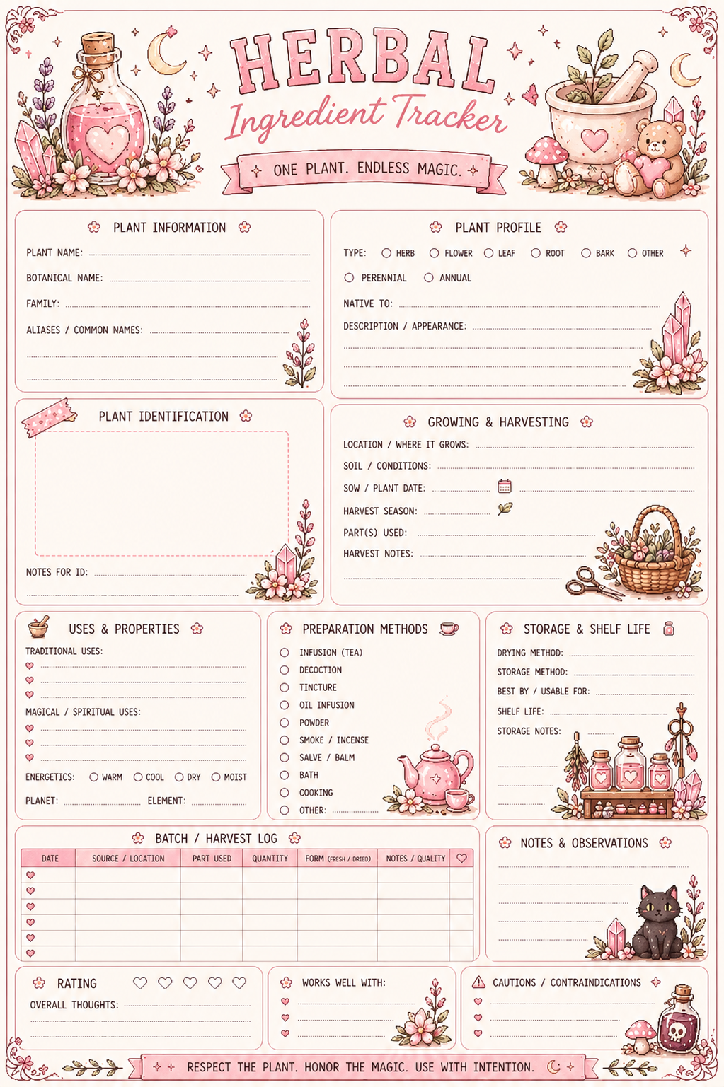 Pastel Herbal Wellness Planner Bundle | Cute Cottagecore Self-Care Journal | Printable Daily Tracker | Wellness & Reflection Pages