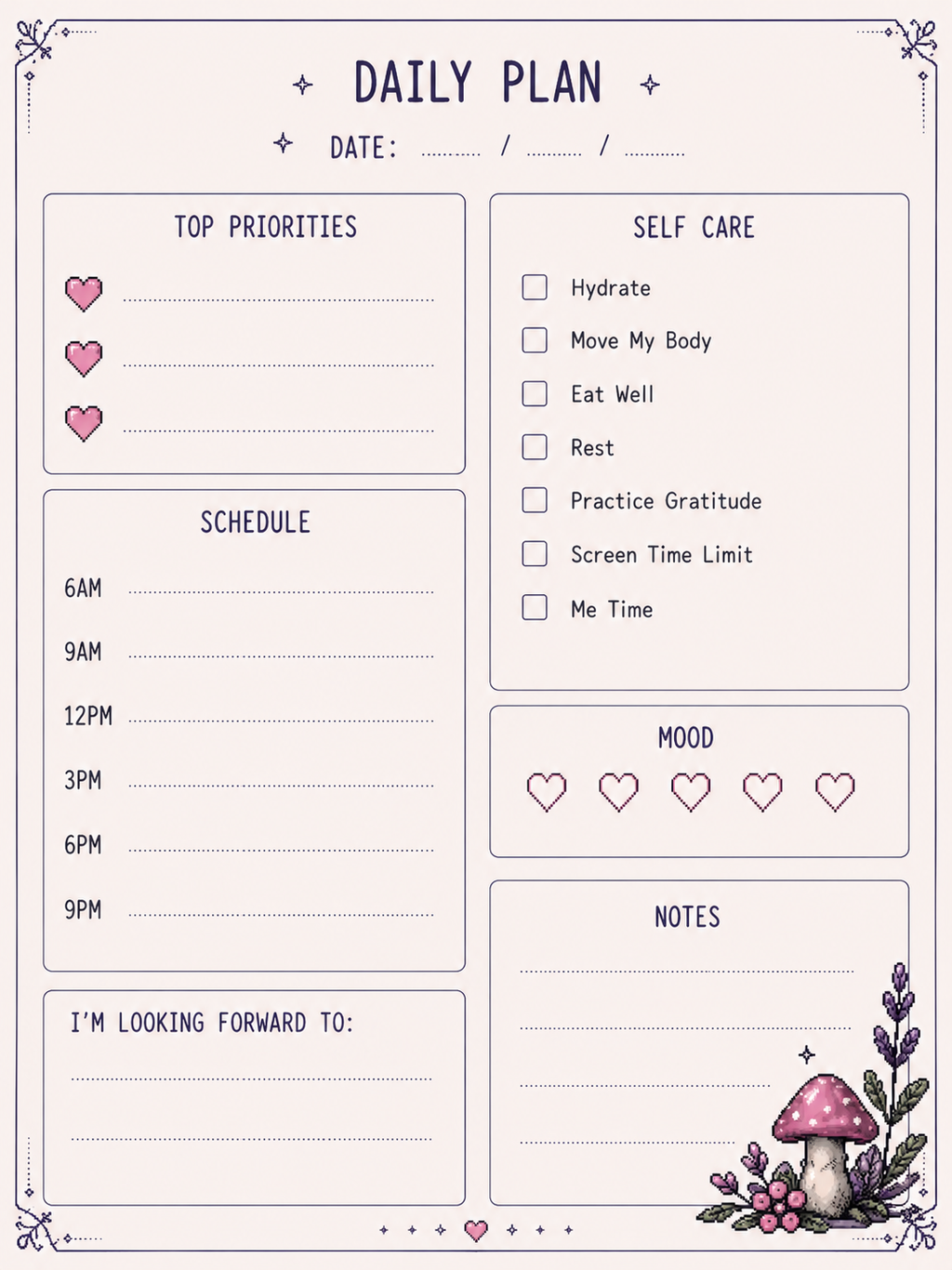 Witchy Gamer Herbal Planner Bundle | Magical Self-Care Printable | Herbal Daily Tracker | Wellness Journal | Cozy Pixel Goth Planner