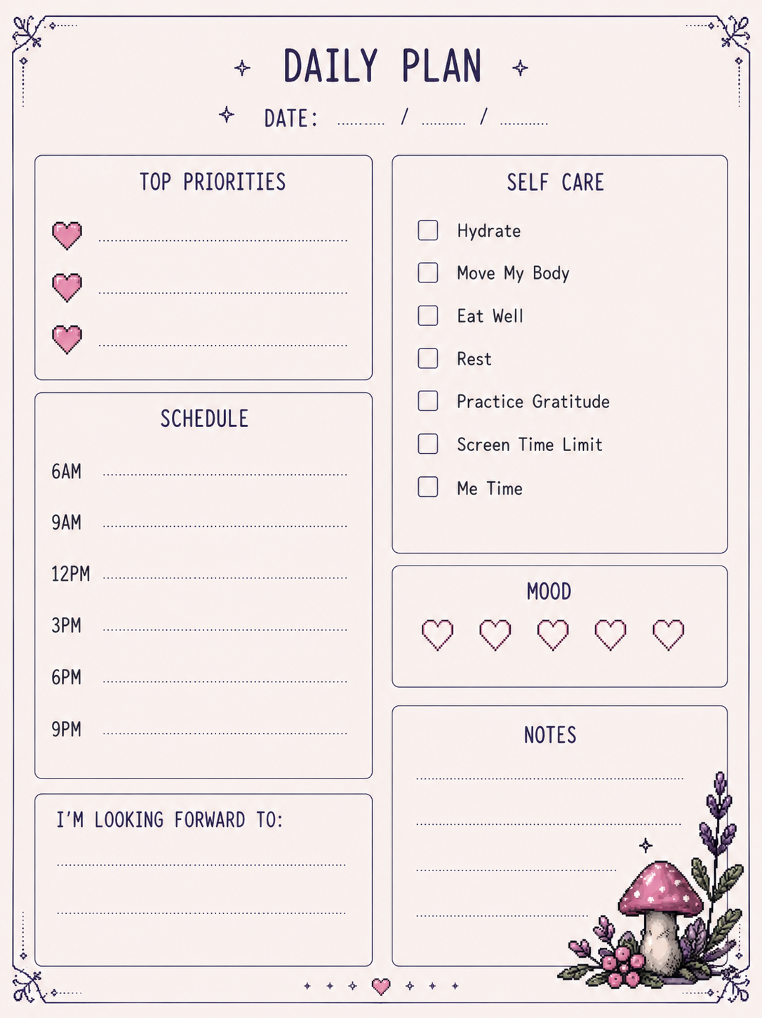 Witchy Gamer Herbal Planner Bundle | Magical Self-Care Printable | Herbal Daily Tracker | Wellness Journal | Cozy Pixel Goth Planner