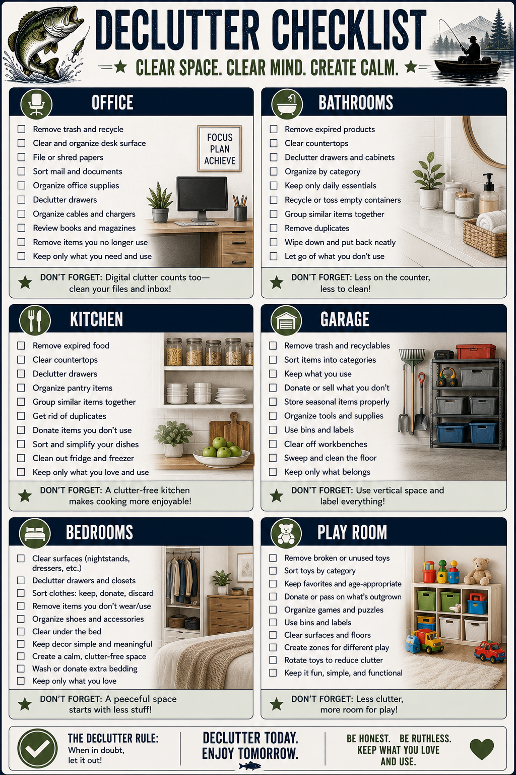 ADHD Cleaning Planner for Men | Fishing Theme Cleaning Checklist Bundle | Deep Clean System | Printable Home Reset Planner | Minimal Effort System
