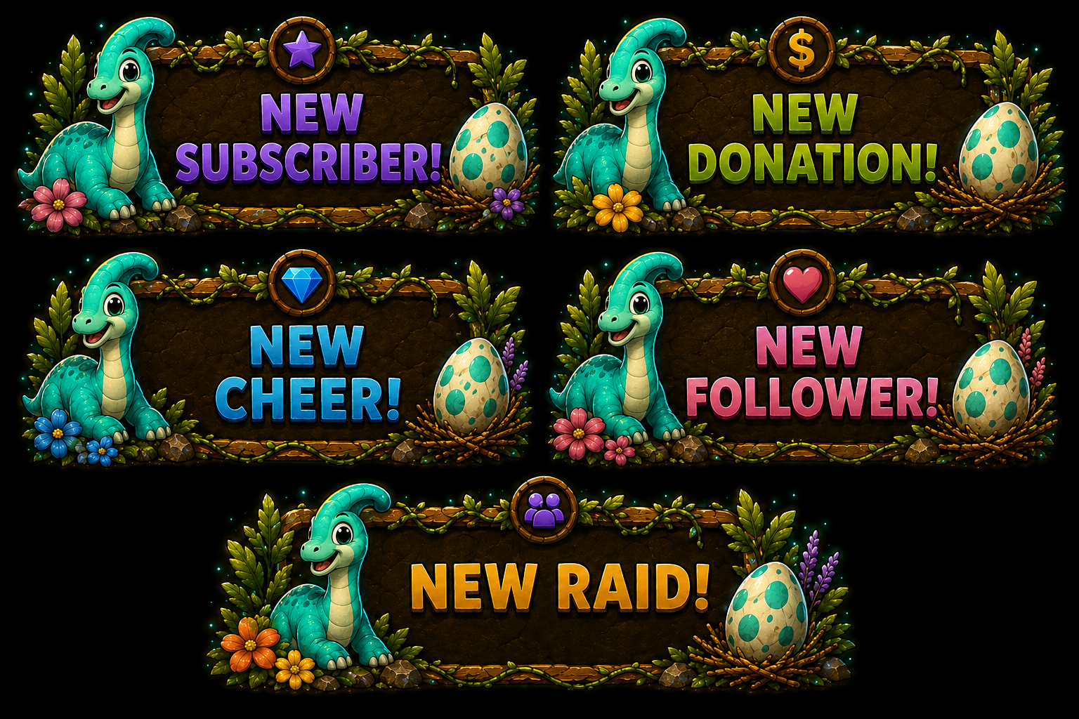 Teal Brachiosaurus Twitch Overlay Package | Emotes & Sub Badges | Cozy Stream Bundle | Kawaii Dinosaur Stream Graphics