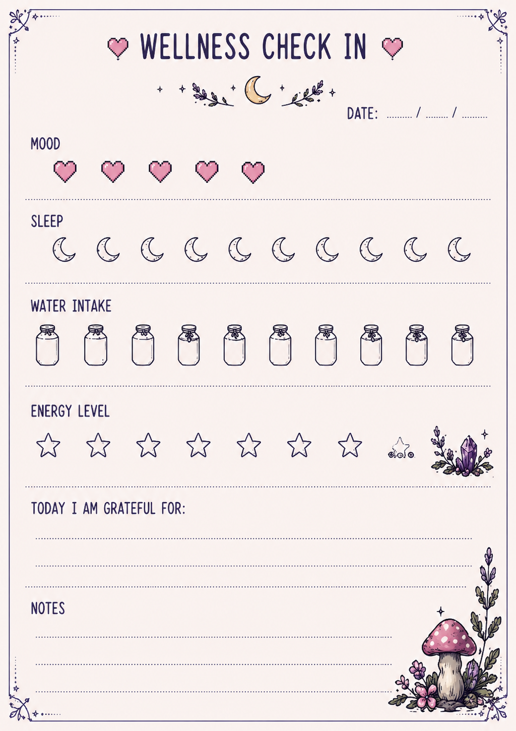 Witchy Gamer Herbal Planner Bundle | Magical Self-Care Printable | Herbal Daily Tracker | Wellness Journal | Cozy Pixel Goth Planner