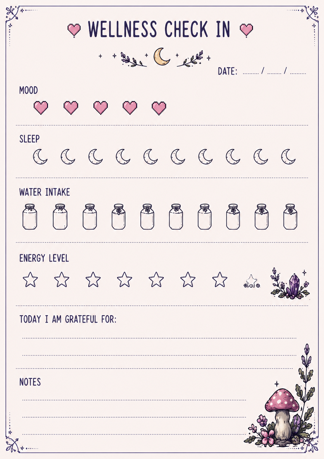 Witchy Gamer Herbal Planner Bundle | Magical Self-Care Printable | Herbal Daily Tracker | Wellness Journal | Cozy Pixel Goth Planner