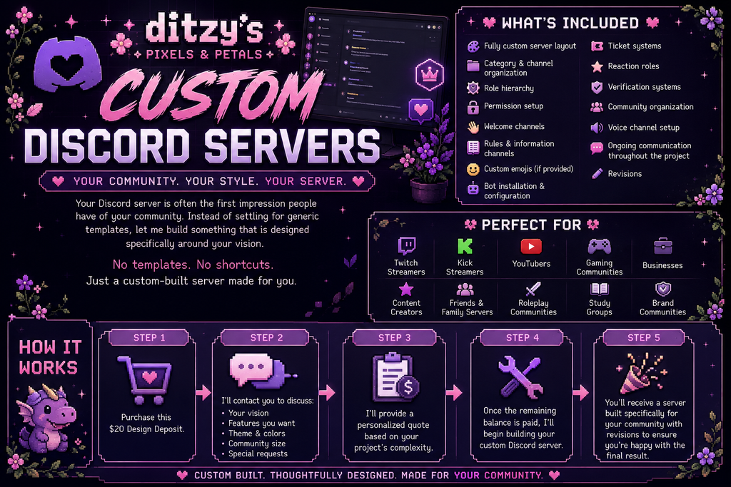 Custom Discord Server Design Deposit  Reserve Your Spot • Fully Custom Built • $20 Deposit