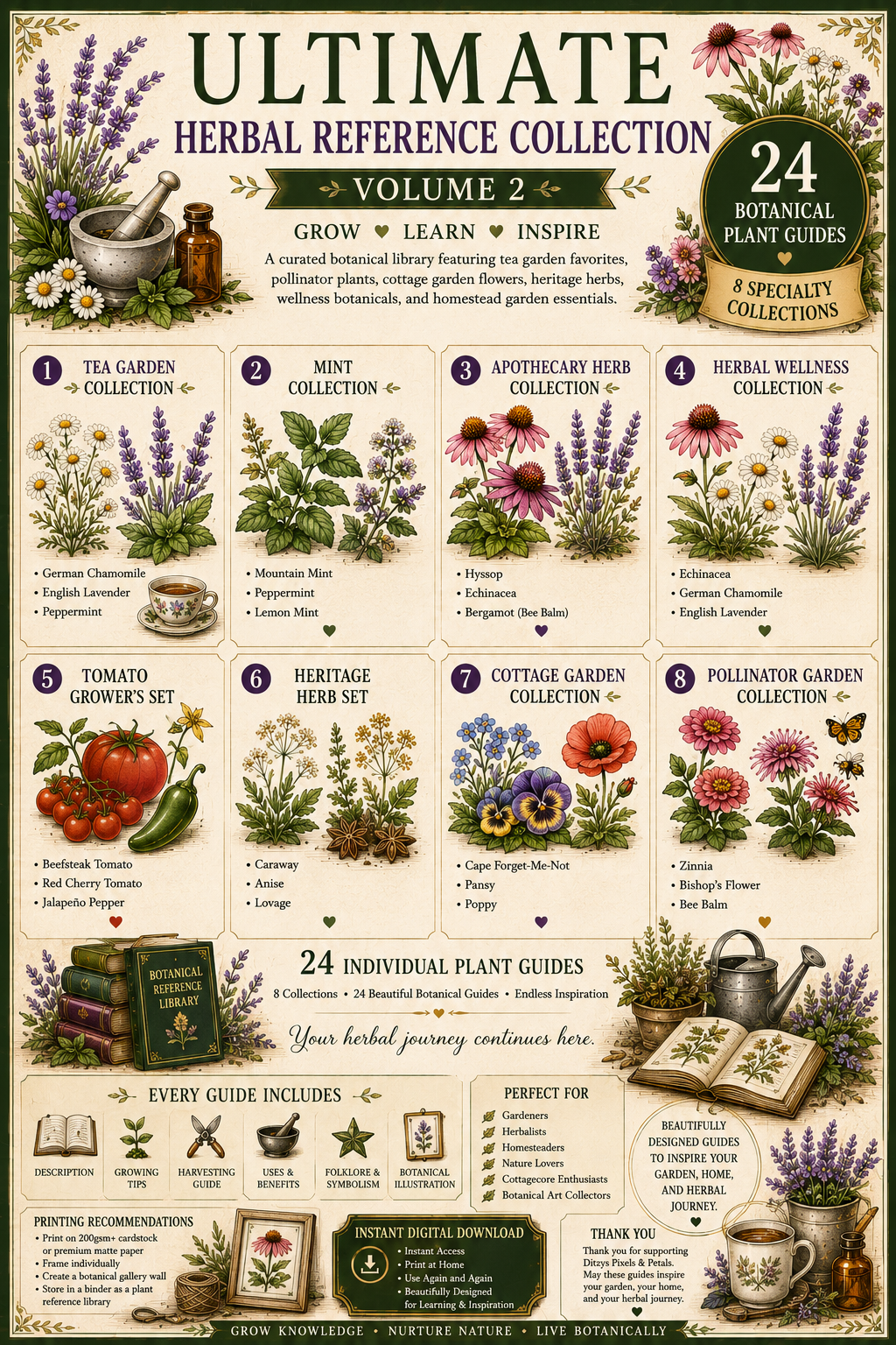 Ultimate Herbal Reference Collection Vol. 2 | 24 Botanical Plant Guides | Printable Herbal Library