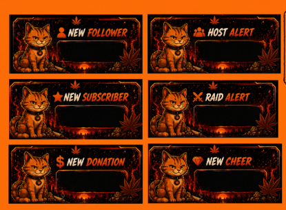 Orange Cat Stream Overlay Package: Twitch, Kick Screens, Alerts (Digital Download)