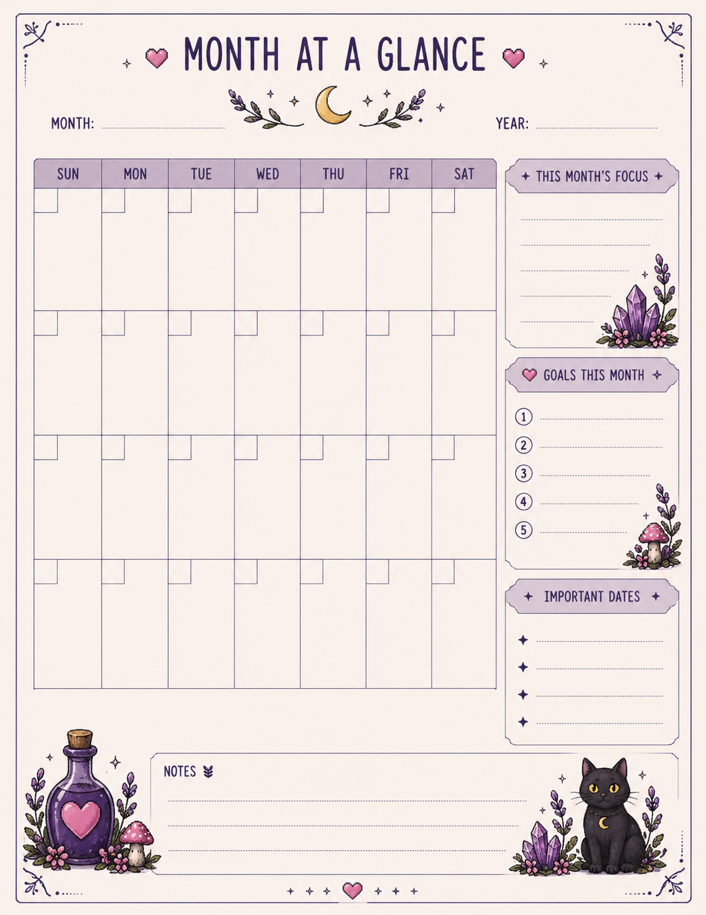 Witchy Gamer Herbal Planner Bundle | Magical Self-Care Printable | Herbal Daily Tracker | Wellness Journal | Cozy Pixel Goth Planner