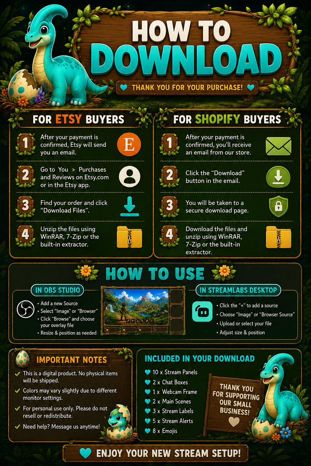 Teal Brachiosaurus Twitch Overlay Package | Emotes & Sub Badges | Cozy Stream Bundle | Kawaii Dinosaur Stream Graphics