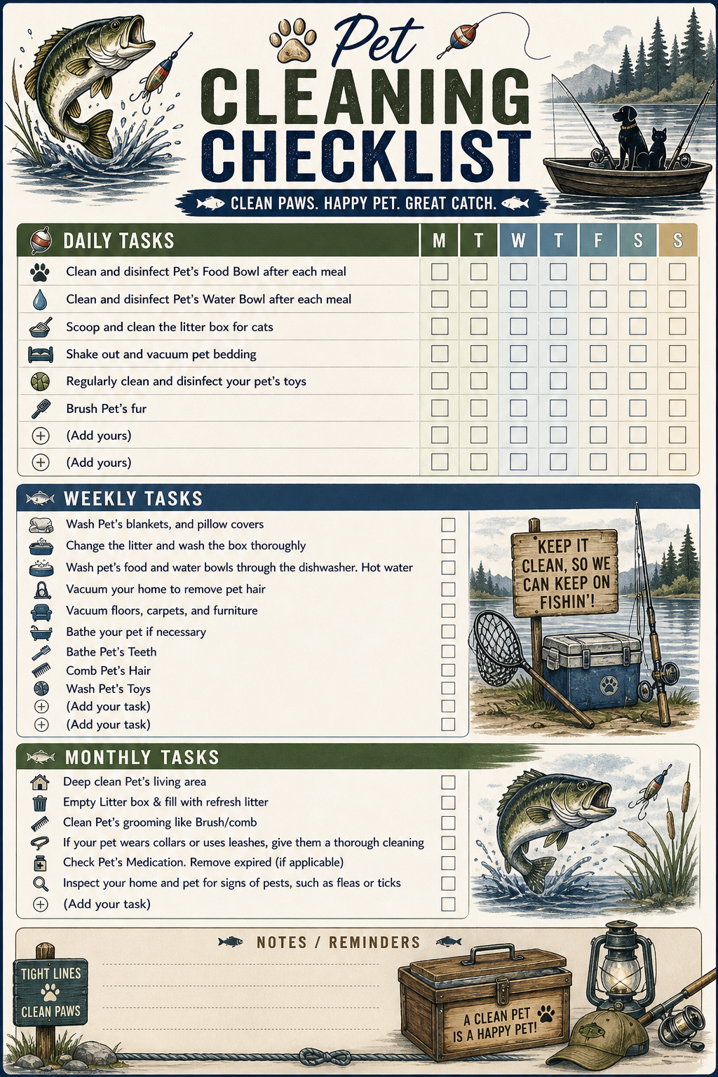 ADHD Cleaning Planner for Men | Fishing Theme Cleaning Checklist Bundle | Deep Clean System | Printable Home Reset Planner | Minimal Effort System