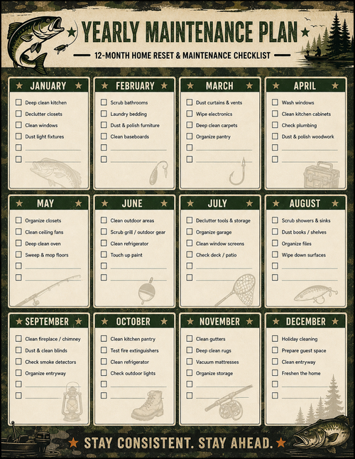 ADHD Cleaning Planner for Men | Fishing Theme Cleaning Checklist Bundle | Deep Clean System | Printable Home Reset Planner | Minimal Effort System