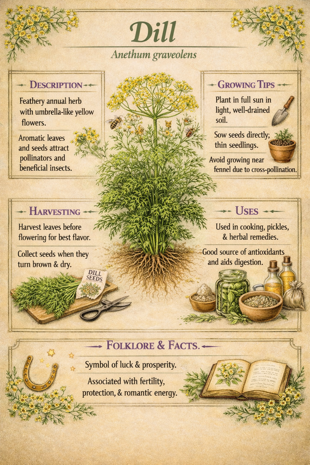 Companion Planting Guide,Dill, Borage, Fennel Herb Prints • (Instant Download)