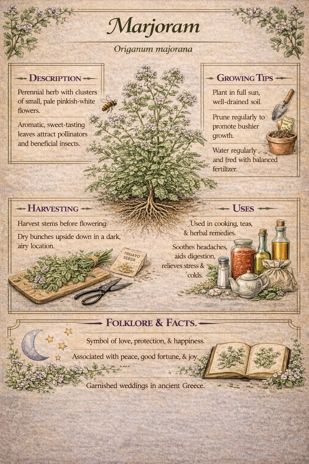 Mediterranean Herb Prints • Oregano, Marjoram, Savory Botanical Art (Instant Download)