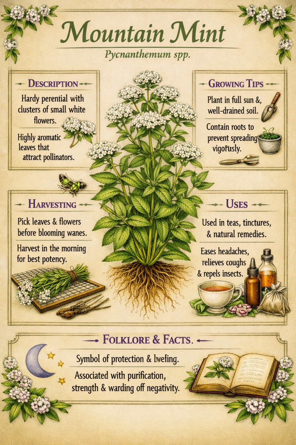 Mint Collection Botanical Guides | Mountain Mint, Peppermint & Lemon Mint | Herbal Garden Printable Bundle