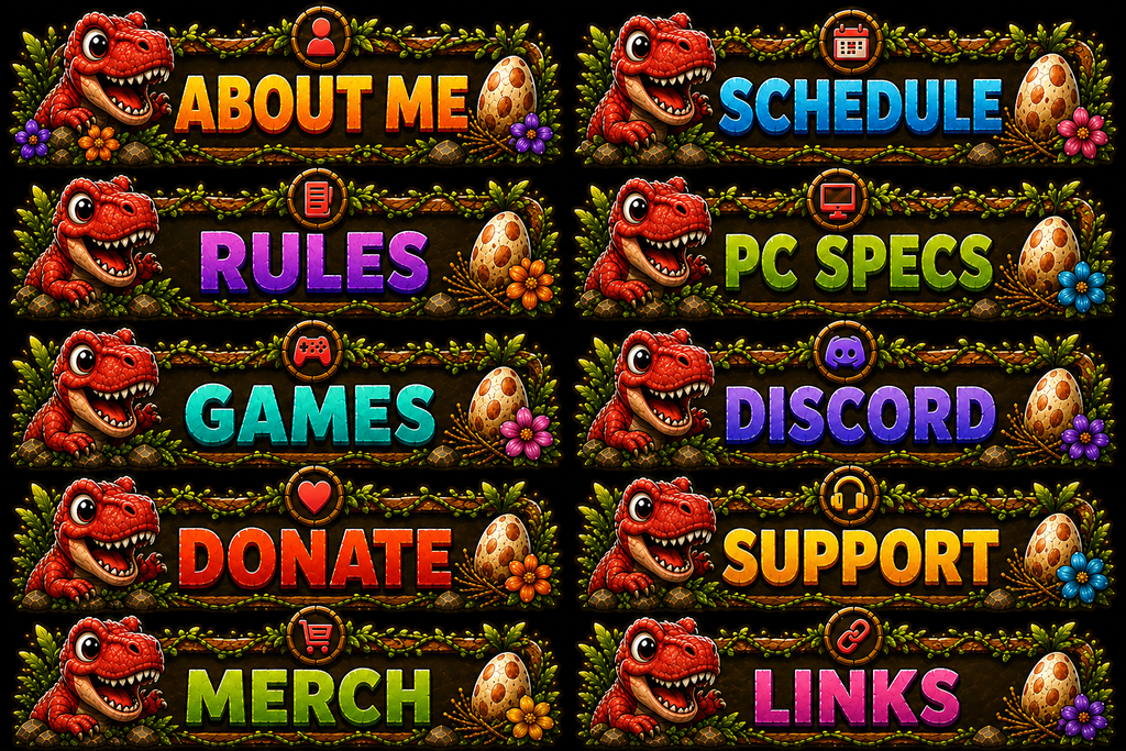 Red Tyrannosaurus Rex Stream Overlay Package | Kawaii Dino Emotes, Sub Badges (Digital Download)