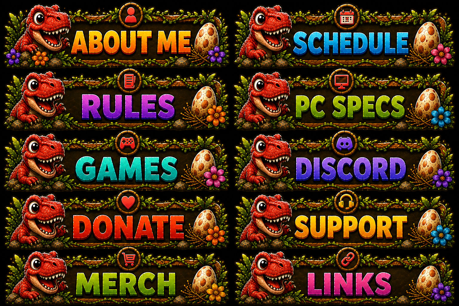 Red Tyrannosaurus Rex Stream Overlay Package | Kawaii Dino Emotes, Sub Badges (Digital Download)