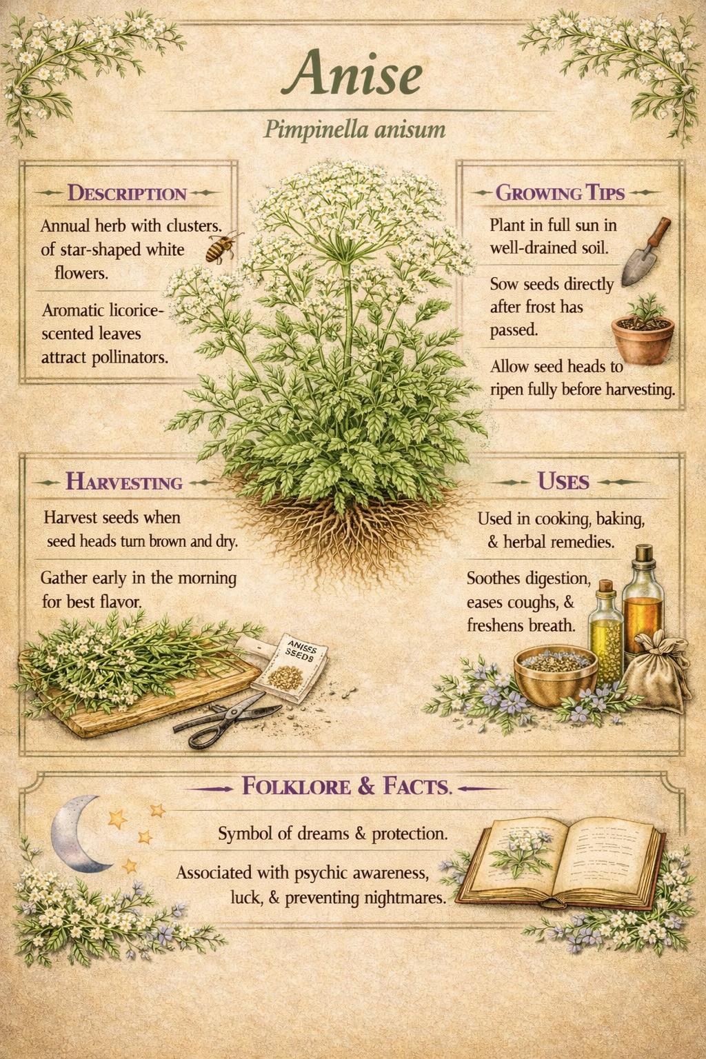 Heritage Herb Set | Caraway, Anise & Lovage | Traditional Herb Reference Printable Collection