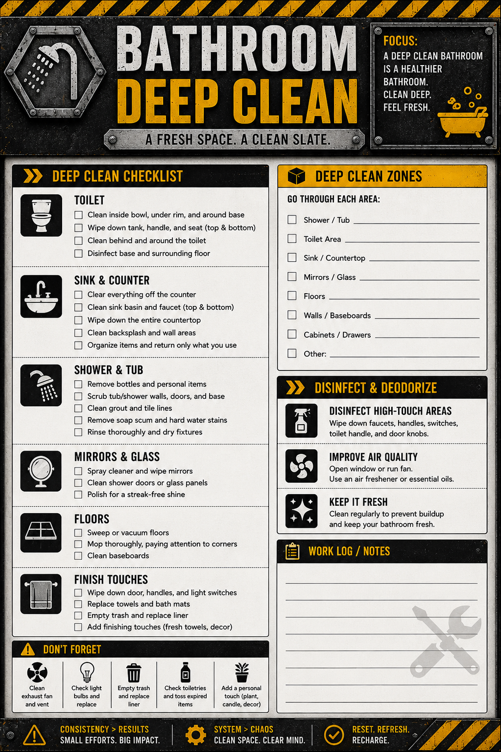 ADHD Cleaning Planner for Men | Industrial Cleaning System | Printable Deep Clean Checklist Bundle
