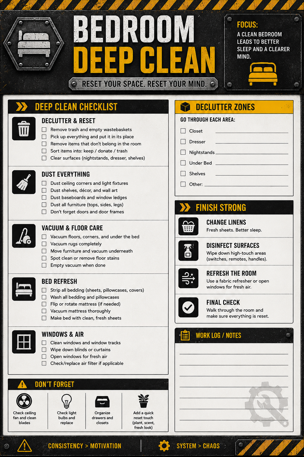 ADHD Cleaning Planner for Men | Industrial Cleaning System | Printable Deep Clean Checklist Bundle