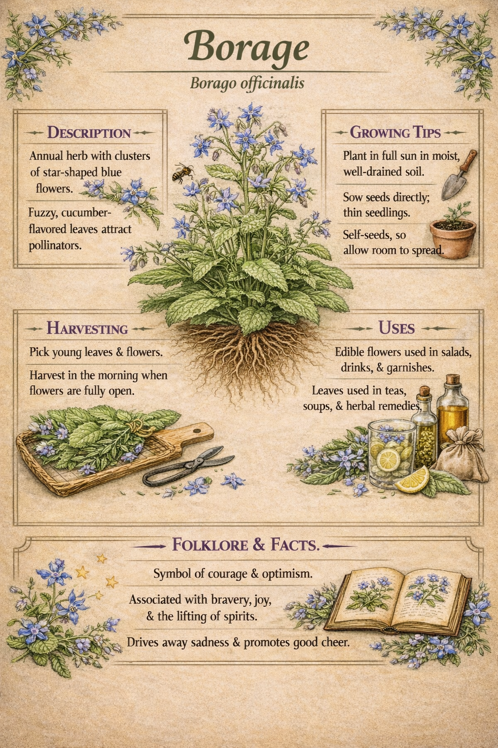 Companion Planting Guide,Dill, Borage, Fennel Herb Prints • (Instant Download)