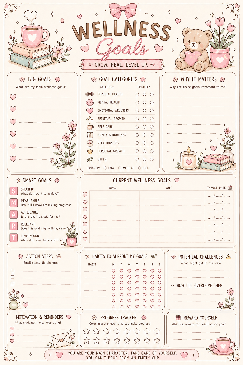 Pastel Herbal Wellness Planner Bundle | Cute Cottagecore Self-Care Journal | Printable Daily Tracker | Wellness & Reflection Pages