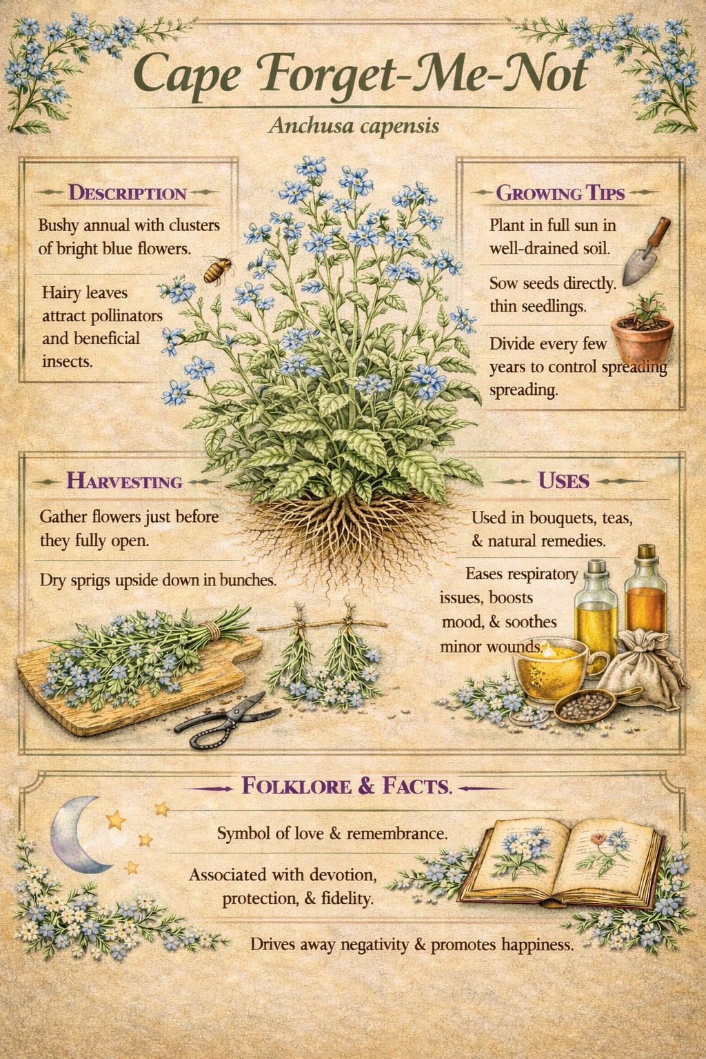 Cottage Garden Collection | Pansy, Poppy & Cape Forget-Me-Not | Botanical Flower Guide Bundle