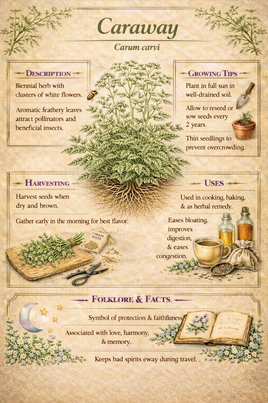 Heritage Herb Set | Caraway, Anise & Lovage | Traditional Herb Reference Printable Collection
