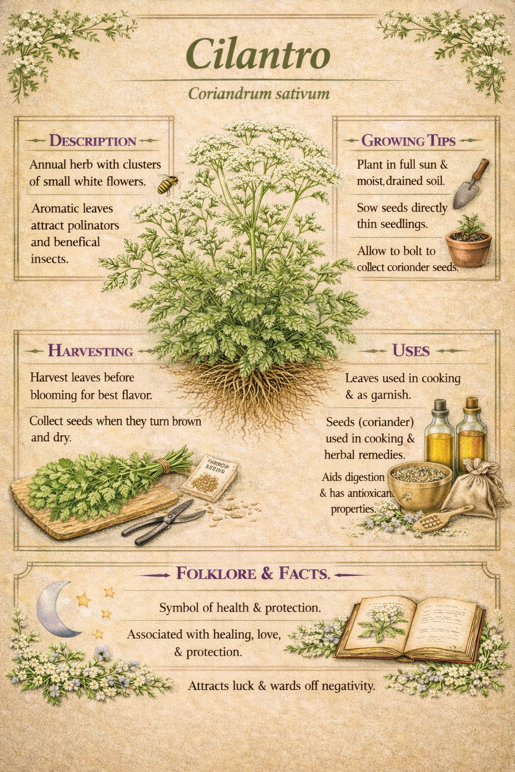 Kitchen Herb Prints • Cilantro, Rosemary, Thyme Botanical Wall Art (Digital Download)