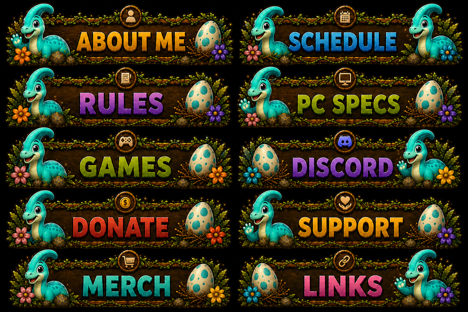 Teal Brachiosaurus Twitch Overlay Package | Emotes & Sub Badges | Cozy Stream Bundle | Kawaii Dinosaur Stream Graphics