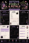 Witchy Gamer Herbal Planner Bundle | Magical Self-Care Printable | Herbal Daily Tracker | Wellness Journal | Cozy Pixel Goth Planner