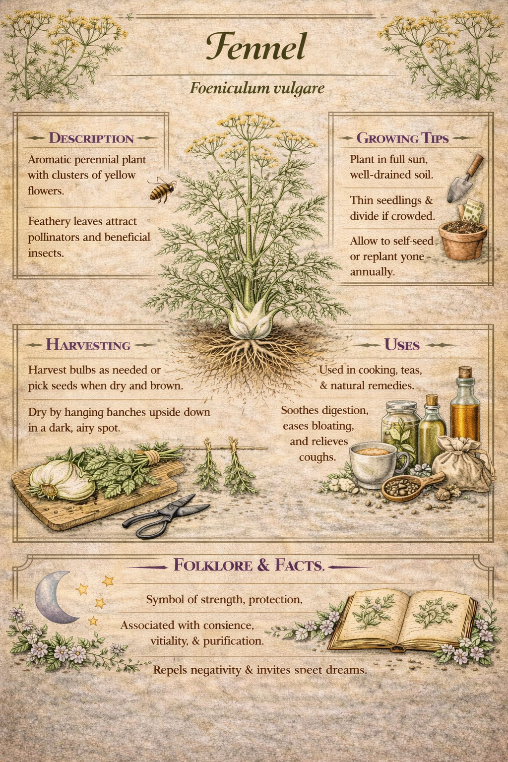 Companion Planting Guide,Dill, Borage, Fennel Herb Prints • (Instant Download)