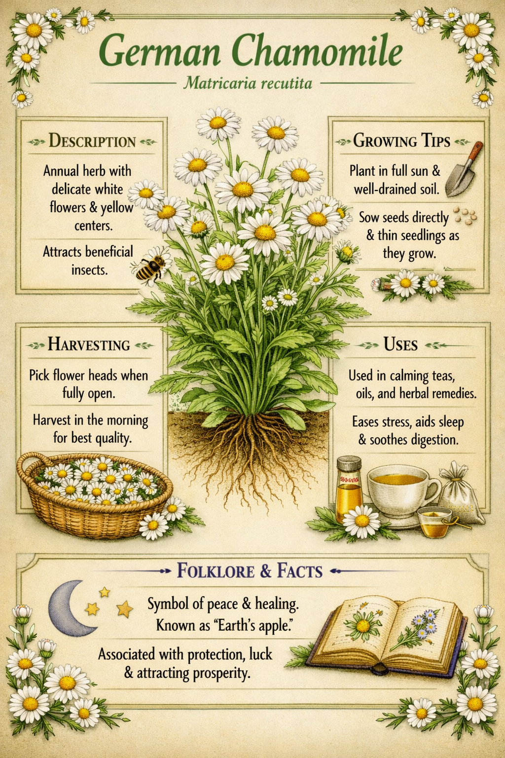 Tea Garden Collection Printable Herb Guides | Chamomile, Lavender & Peppermint | Cottagecore Herbal Reference Library