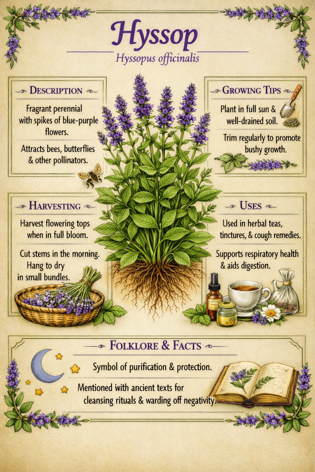 Apothecary Herb Collection | Hyssop, Echinacea & Bergamot | Herbal Reference Printable Bundle