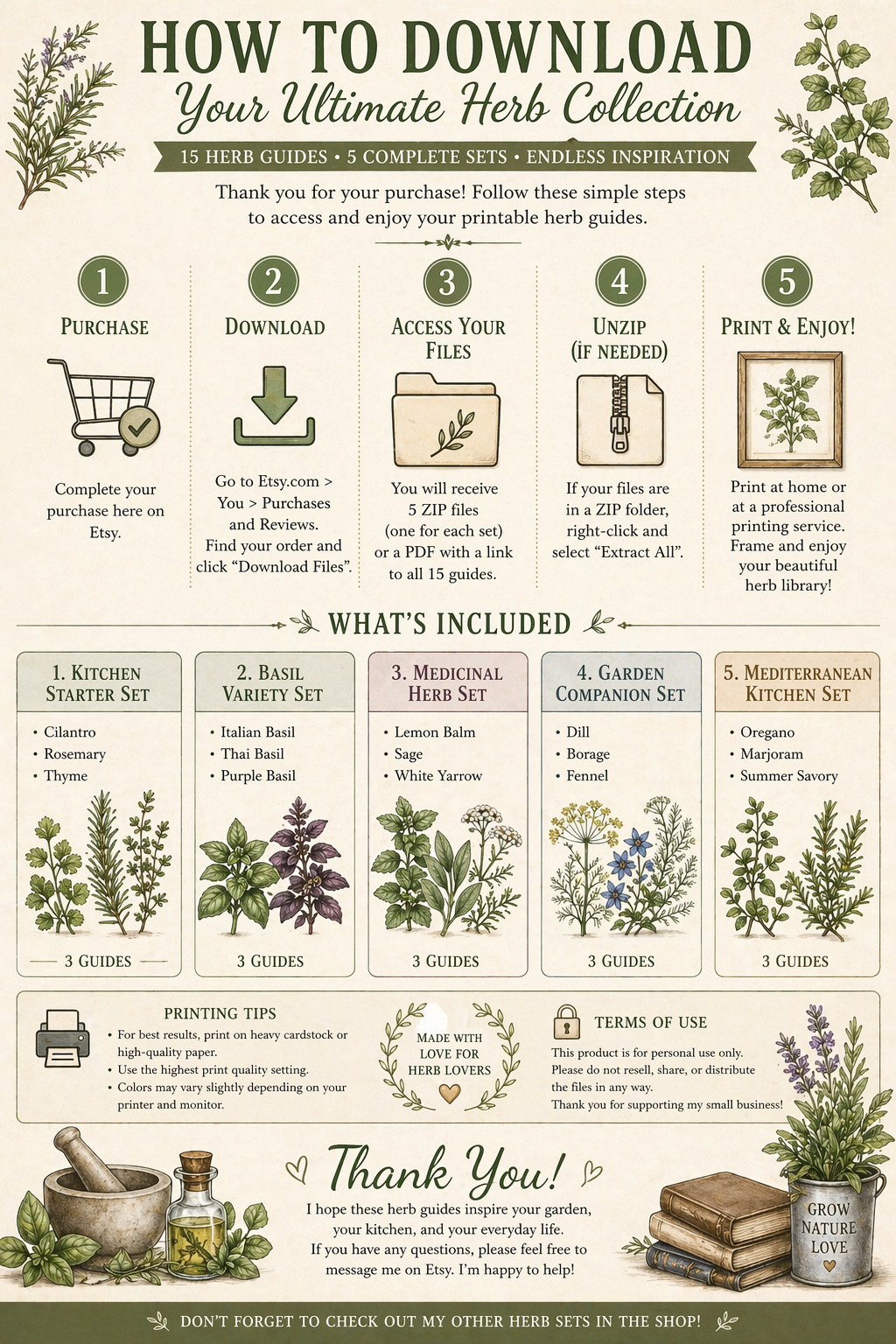 15 Printable Herb Guides • Botanical Prints, Apothecary Wall Art (Instant Download)