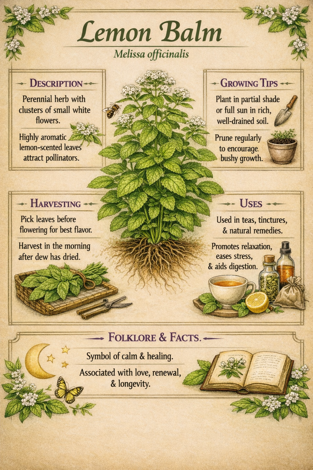 Medicinal Herb Printable Set • Lemon Balm, Sage, Yarrow • Apothecary Wall Art (Instant Download)