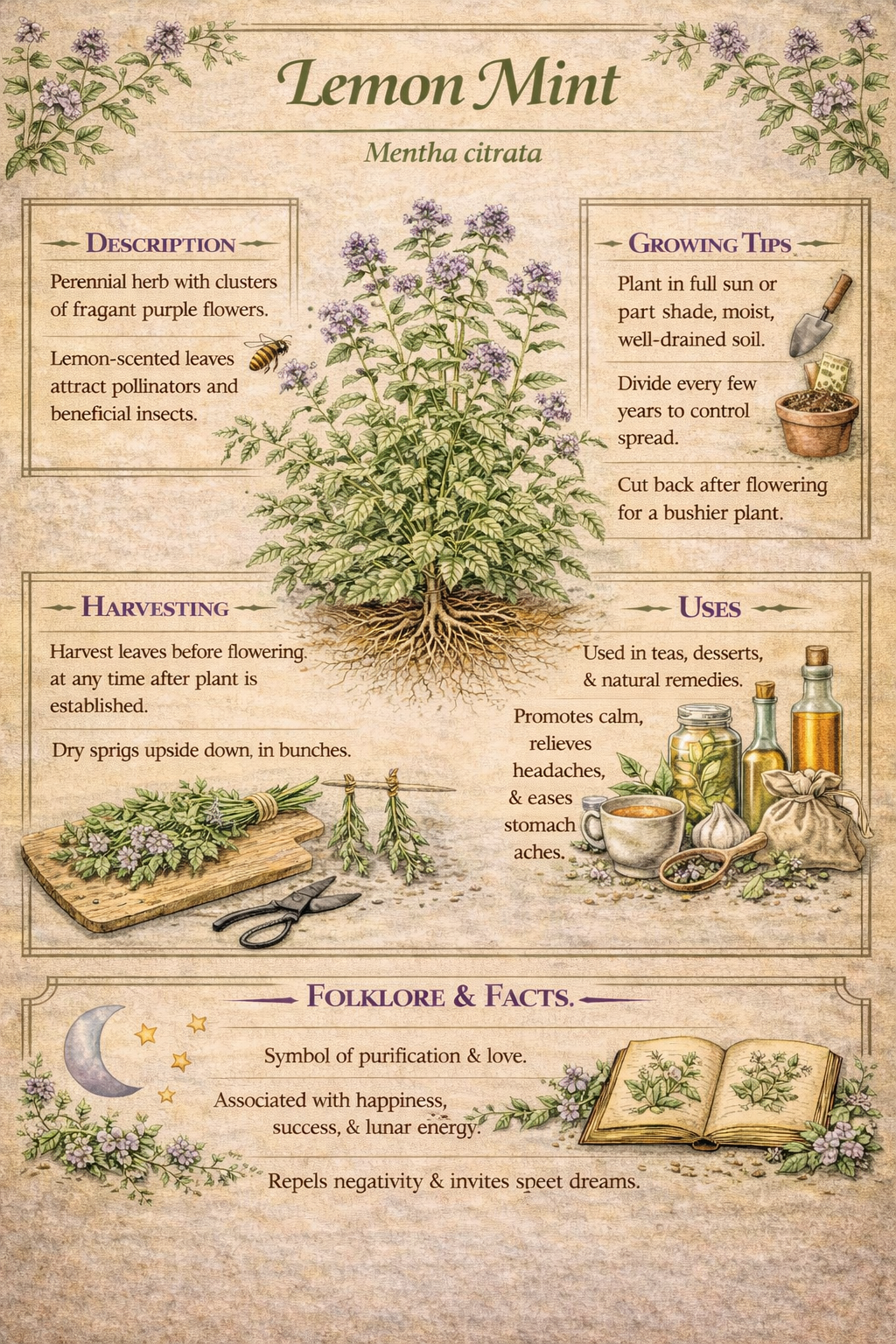 Mint Collection Botanical Guides | Mountain Mint, Peppermint & Lemon Mint | Herbal Garden Printable Bundle