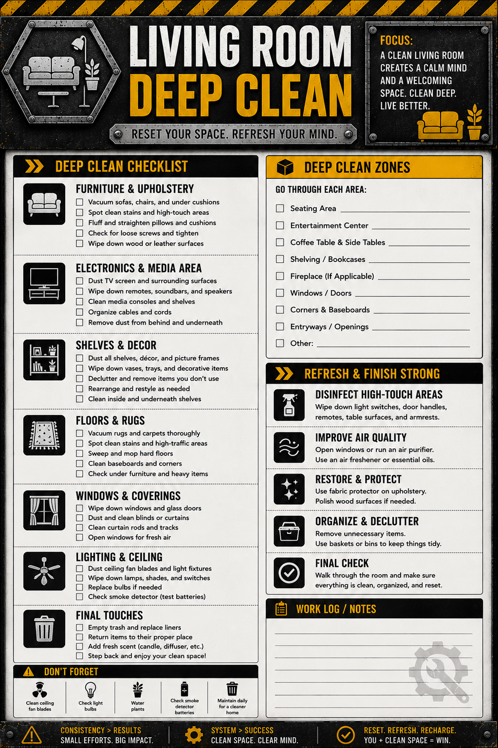 ADHD Cleaning Planner for Men | Industrial Cleaning System | Printable Deep Clean Checklist Bundle