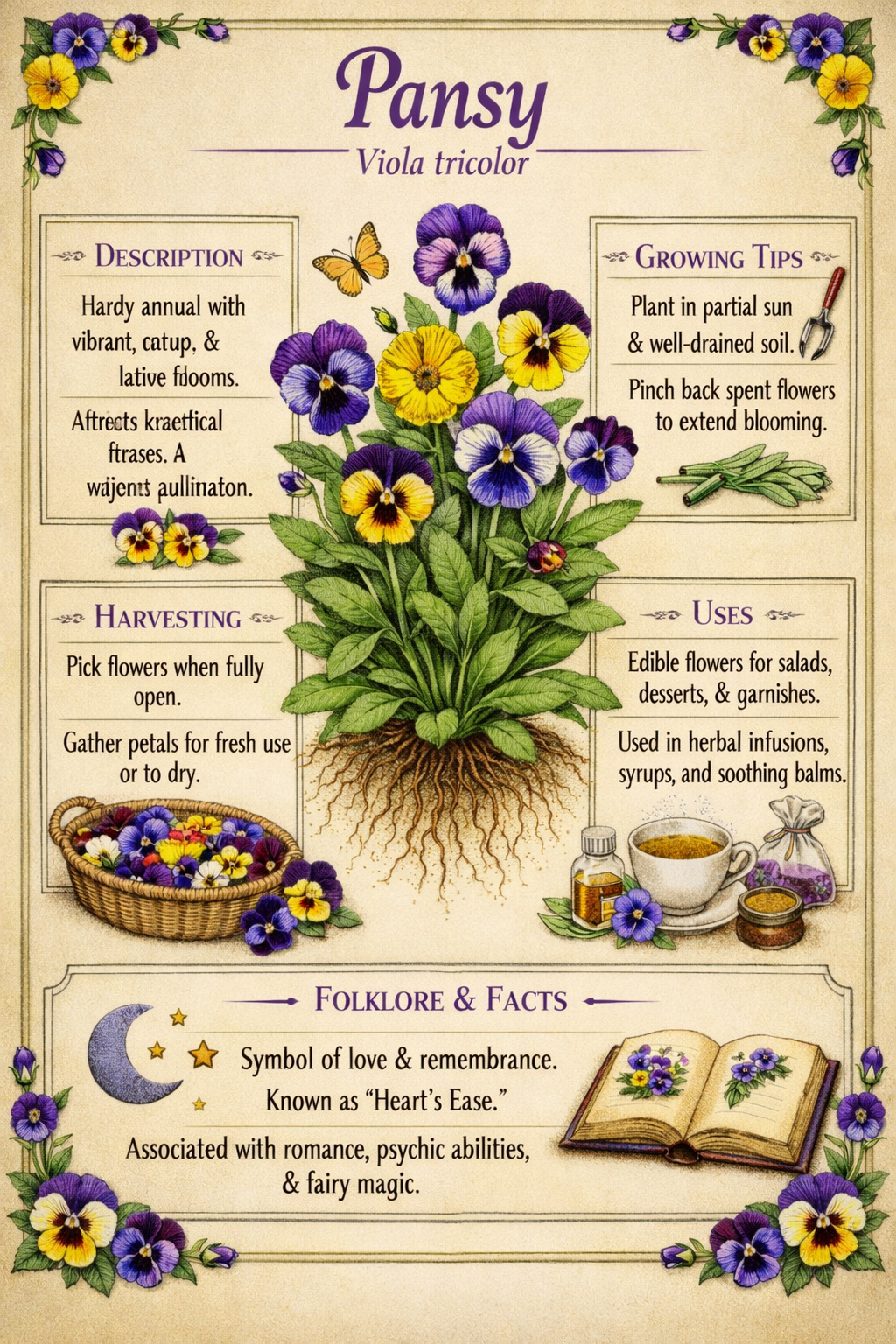 Cottage Garden Collection | Pansy, Poppy & Cape Forget-Me-Not | Botanical Flower Guide Bundle