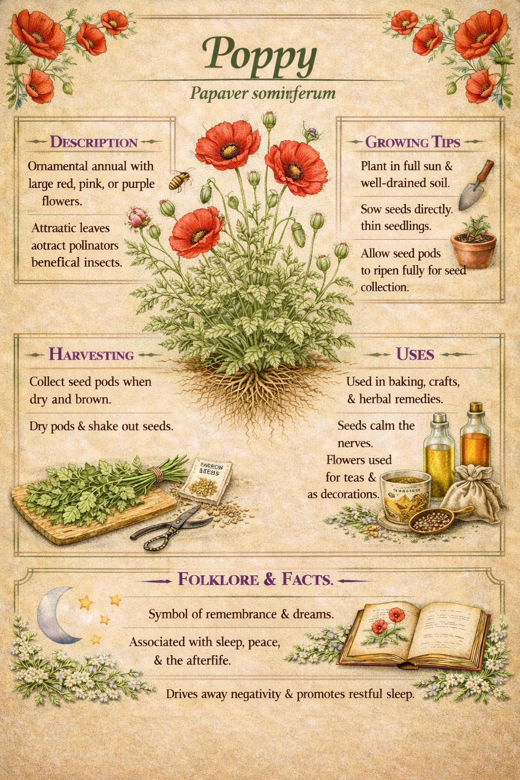 Cottage Garden Collection | Pansy, Poppy & Cape Forget-Me-Not | Botanical Flower Guide Bundle