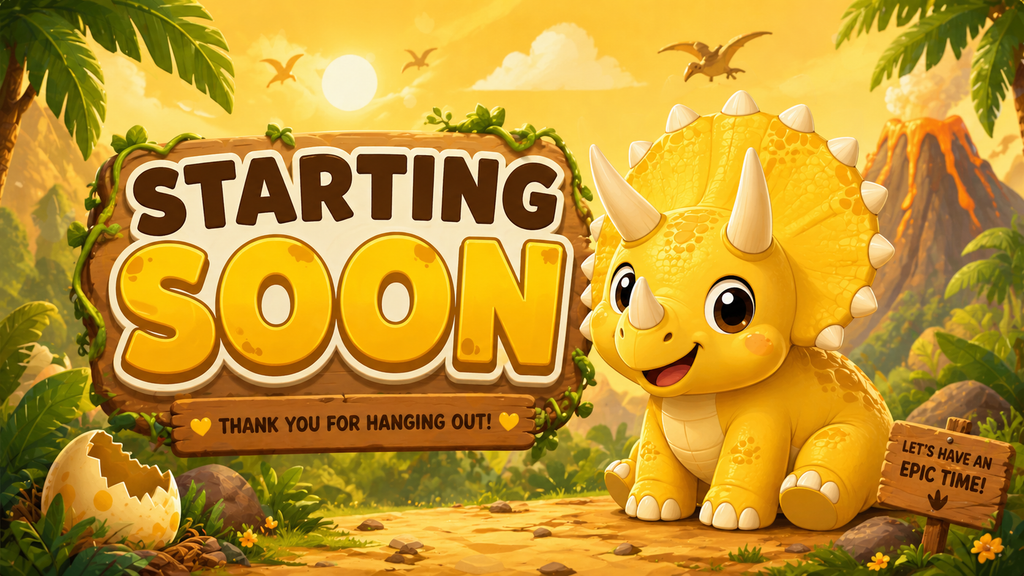 Triceratops Stream Overlay Package, Yellow Dinosaur Graphics, Webcam Frame (Digital Download)