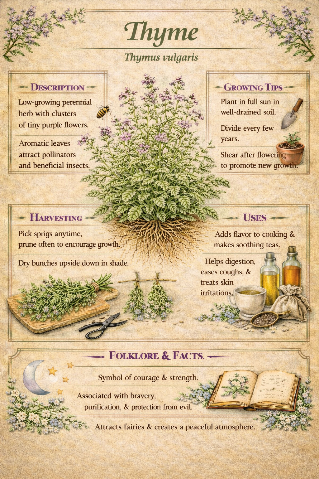 Kitchen Herb Prints • Cilantro, Rosemary, Thyme Botanical Wall Art (Digital Download)