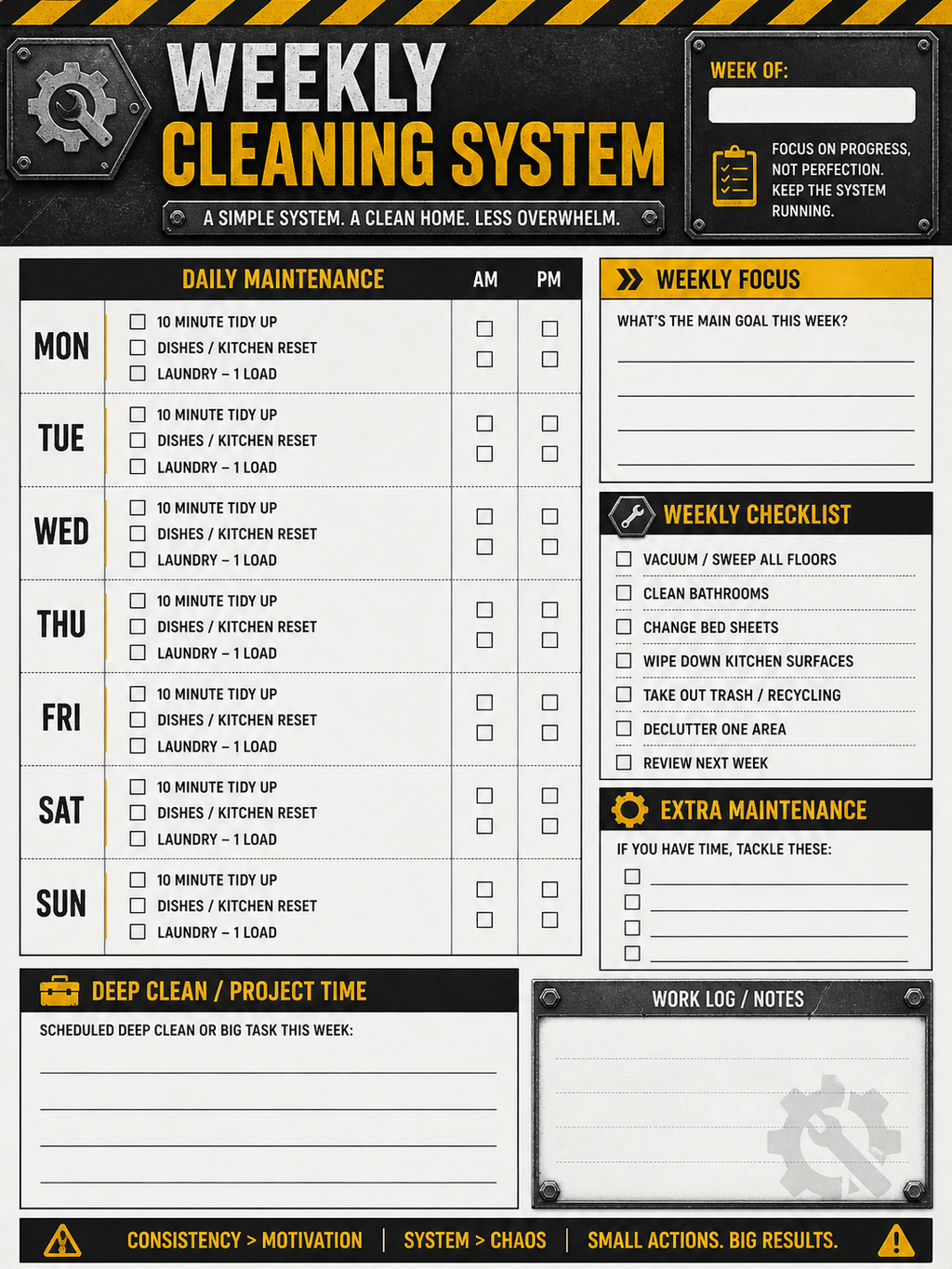 ADHD Cleaning Planner for Men | Industrial Cleaning System | Printable Deep Clean Checklist Bundle