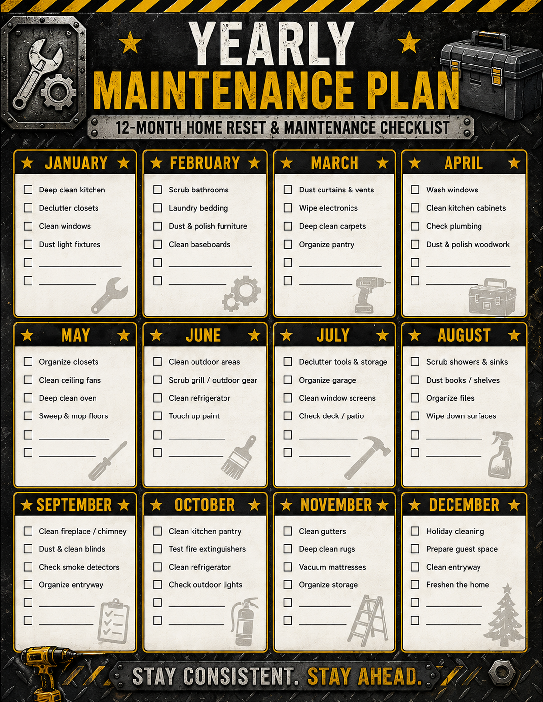 ADHD Cleaning Planner for Men | Industrial Cleaning System | Printable Deep Clean Checklist Bundle